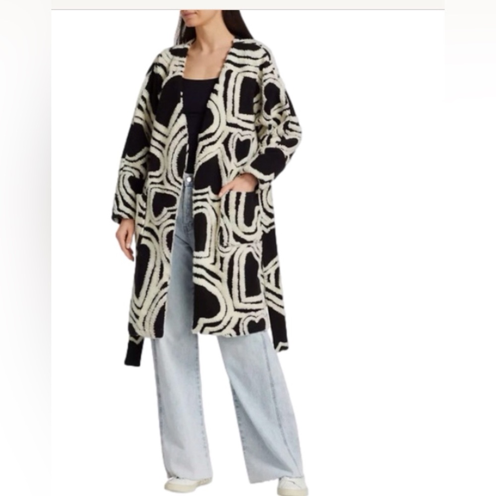 FARM Rio Black and White Geometric Cardigan Sweater
